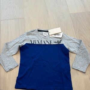 Armani junior boys logo long sleeve t shirt blue grey NWT